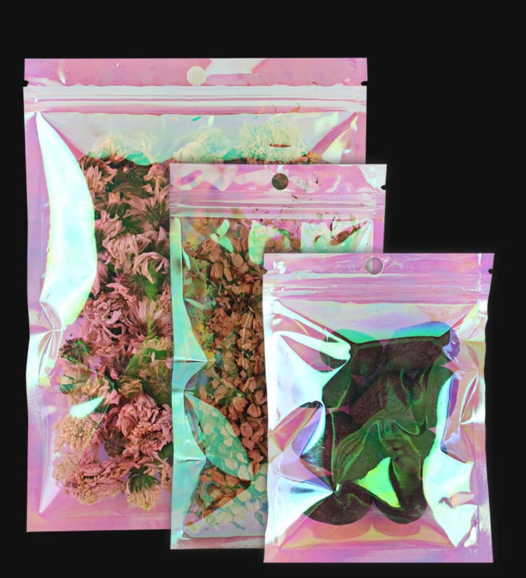 100 stücke Holographische Regenbogenfolie Laser Zip Lock Verpackungsbeutel Wiederverschließbare Snack Süßigkeiten Nagel Schönheit Perlen Juwel Knopf Geschenke Beutel-13x21cm