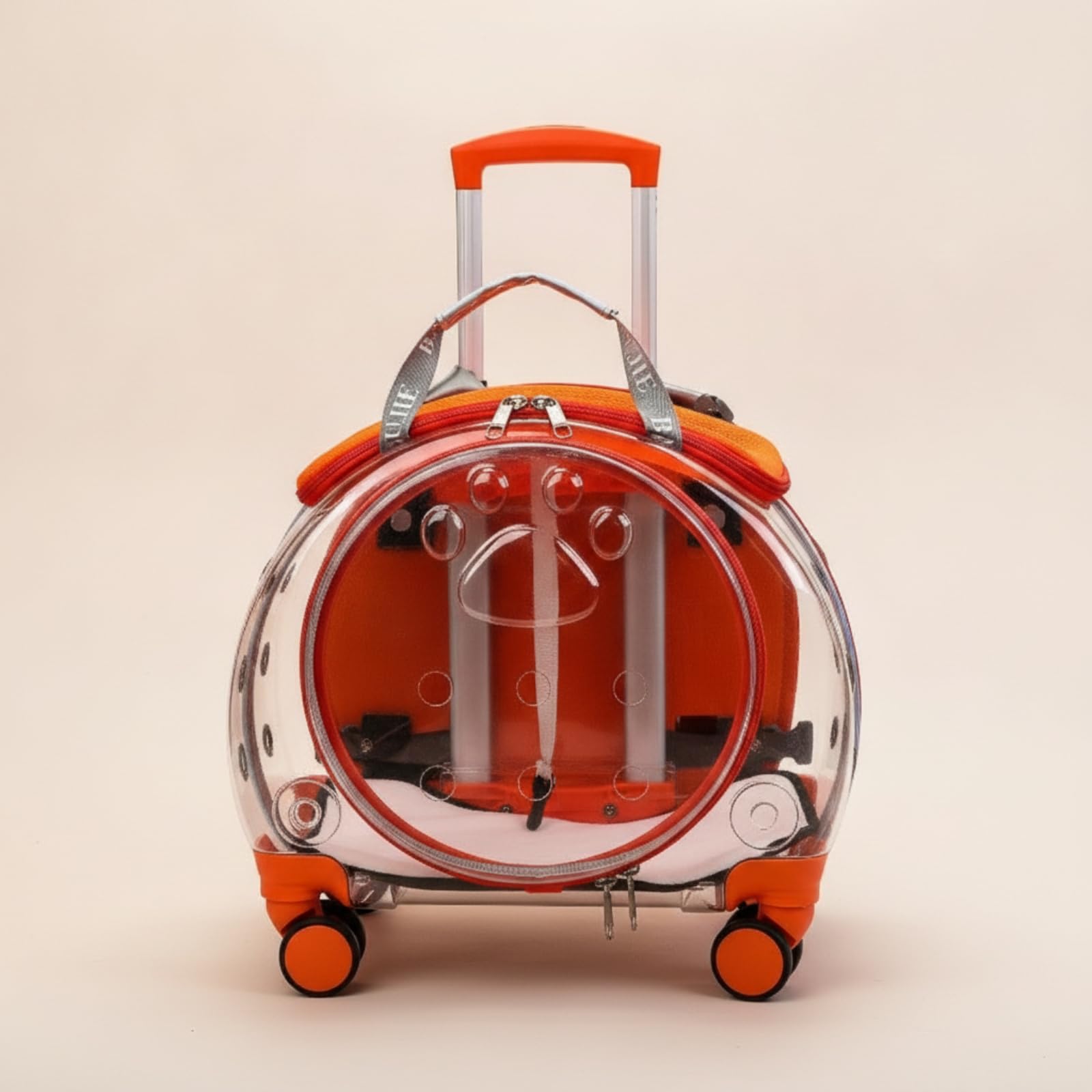 Baoblaze Trasportino Trasparente Zaino Trolley Borsa per Animali Domestici Gatto Cane Involucro Rigido in PVC E Acrilico con Panoramica Apertura Tonda Fori, Arancione Trasparente