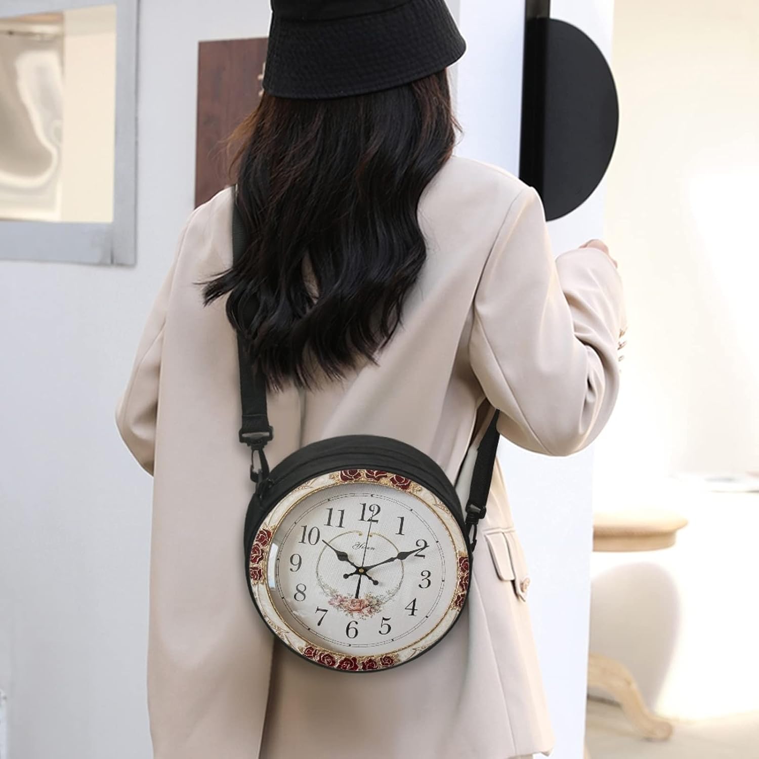 Women Novelty Round Clock Shape Zippered Clock Purses for Women Tote Handbag Shoulder Bag, Gift for Mom Girlfriend - Image 2