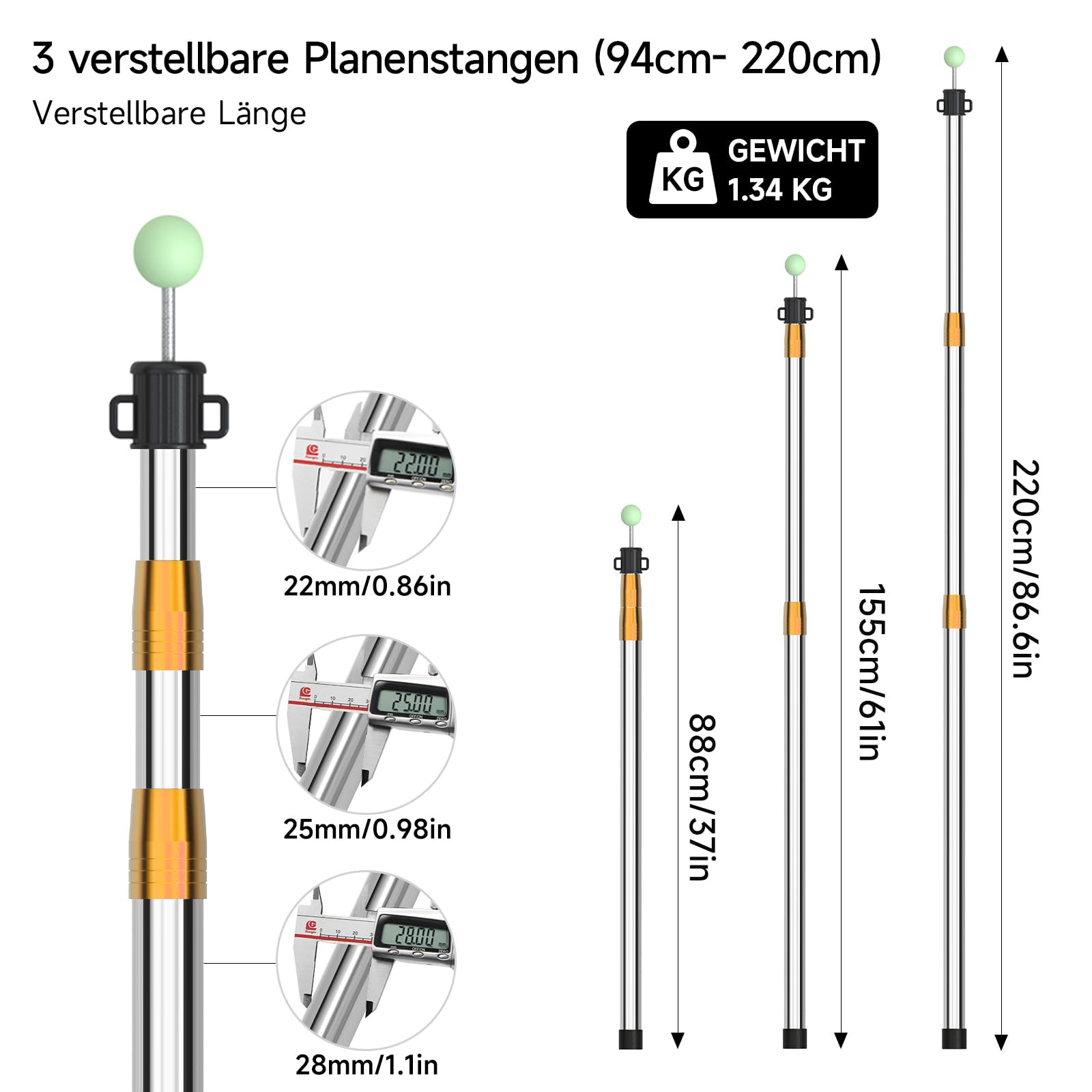 SAN Like 2 Bâtons Télescopiques pour Tente de Camping, 220cm Arceaux de Tente de Camping Télescopiques pour Auvent, Barre Poteaux de Tente de Camping, Plage Montagne Randonnée, Tente de Voiture