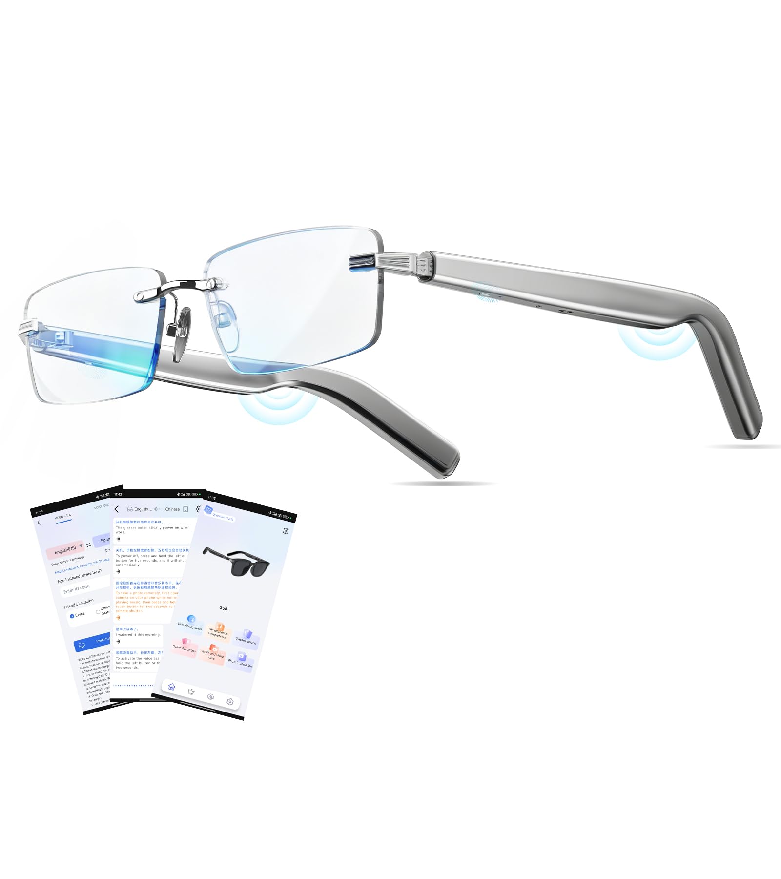 AI Smart Bluetooth Glasses for Men and Women with Chat GPT Translation Glasses with 115 Languages and Rimless