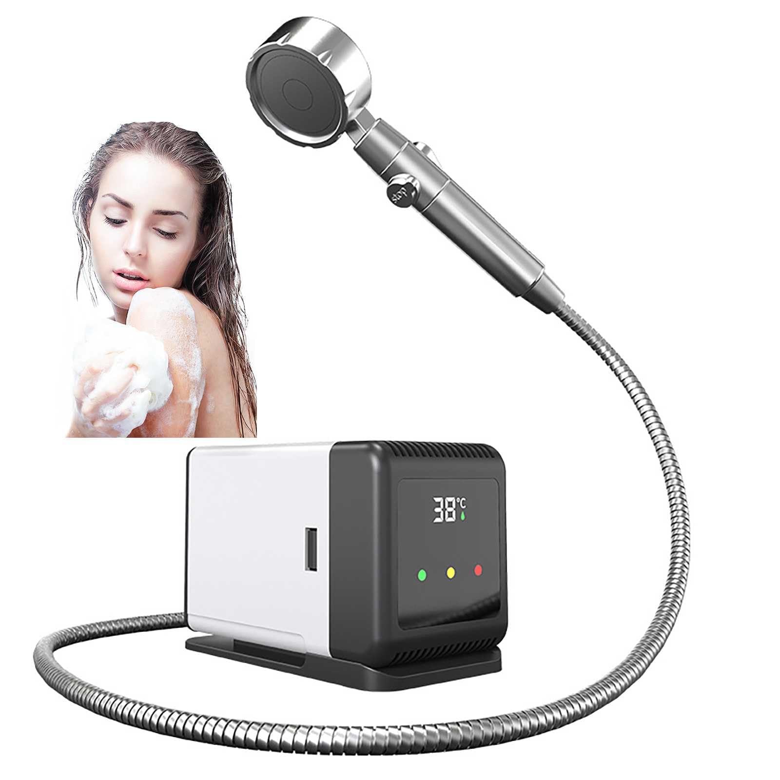 Douche Portable D'ExtéRieur, USB Chauffante Douche Rechargeable TempéRature Intelligente Douche De Voyage pour Le Camping Douche à 3 Positions, pour La Plage, Le Jardin
