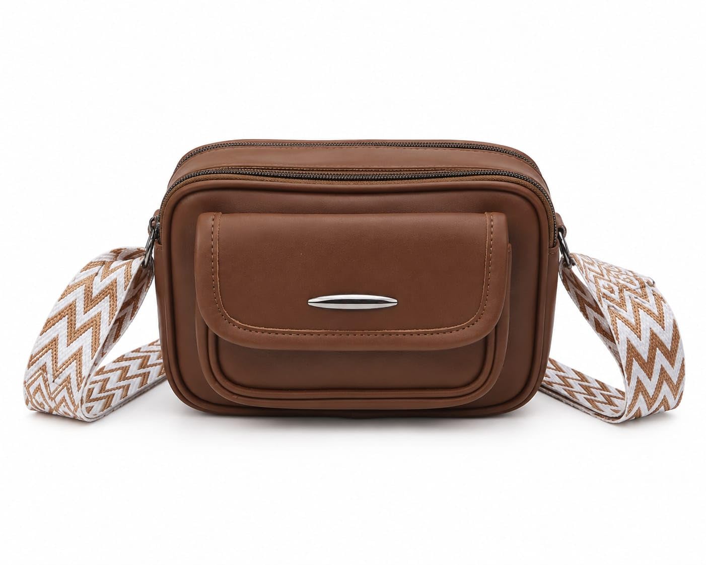 ELENI Women’s Brown Crossbody Sling Bag | Premium PU Leather Multi Pocket Shoulder Bag for Women & Girls | Stylish Travel Messenger Purse with Adjustable Printed Strap |-picture-47