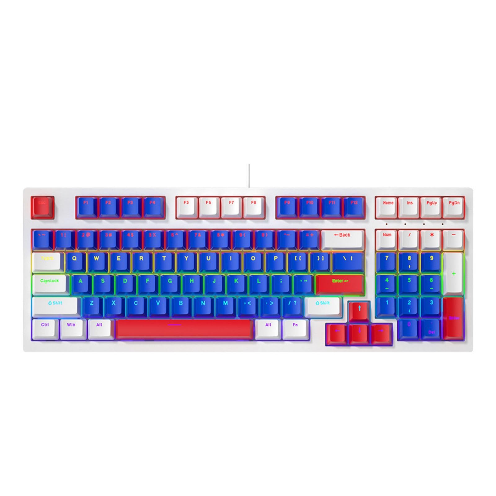 Tastiera meccanica da gioco 96 tasti Tastiera da gioco retroilluminata a LED Tastiera da ufficio ergonomica con filo per PC Gamers Desktop