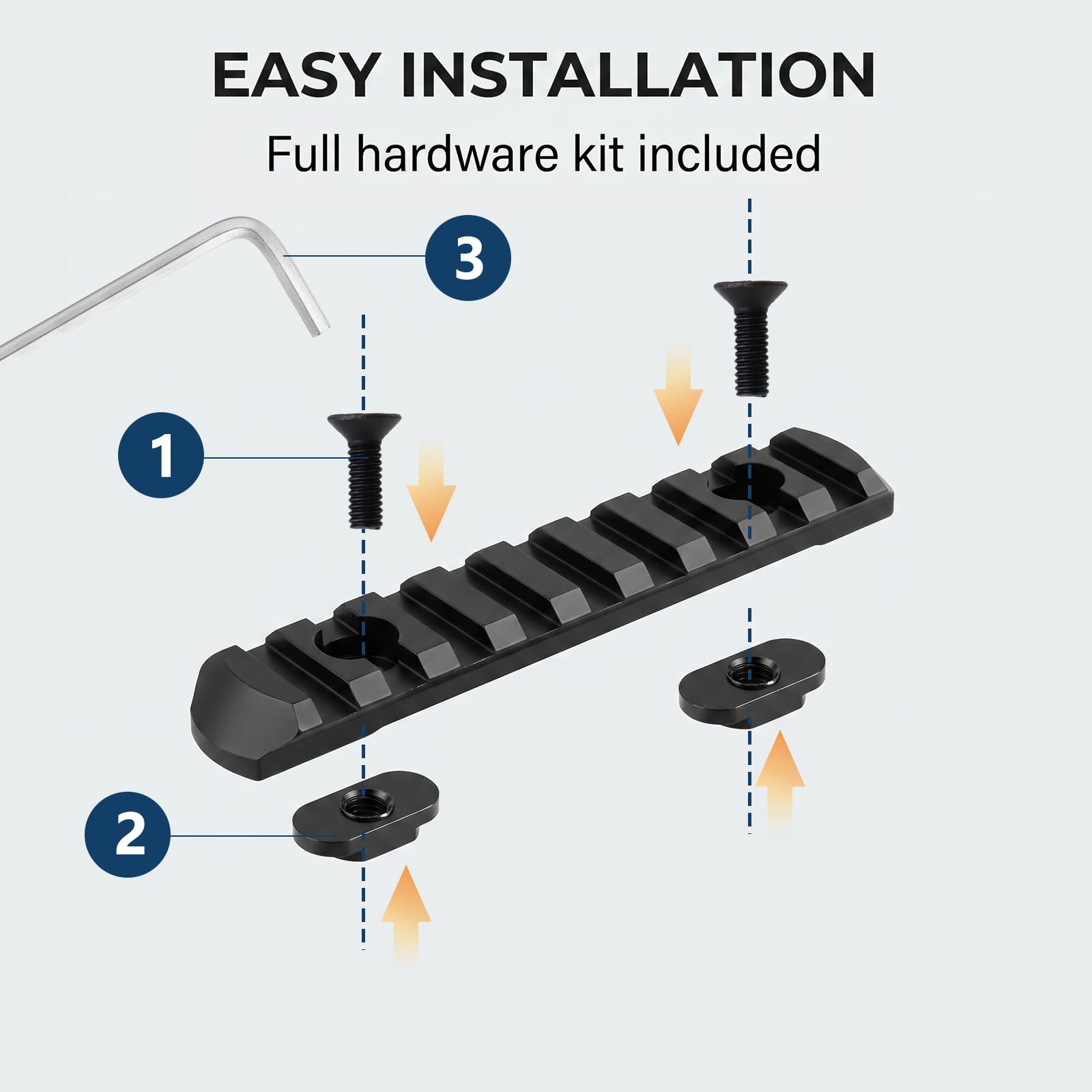 5PCS 20mm Picatinny Rail per M-Lok,Picatinny Rail 3/5/7/9/11 Slots con Chiave Allen a L,10 Dadi a T e 10 Viti,per Mirini Torce Elettriche Impugnature Imbracatura Supporti,Nylon,Nero