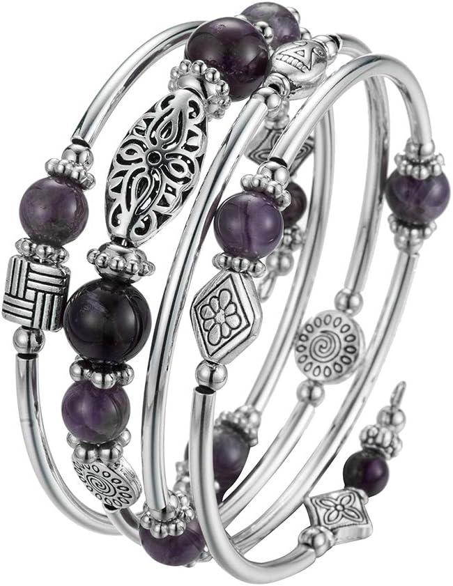 BULINLIN Layered Wrap Bangle Turquoise Bracelet - Bead Bracelet with Natural Agate Stone, Gifts For Women - Image 4