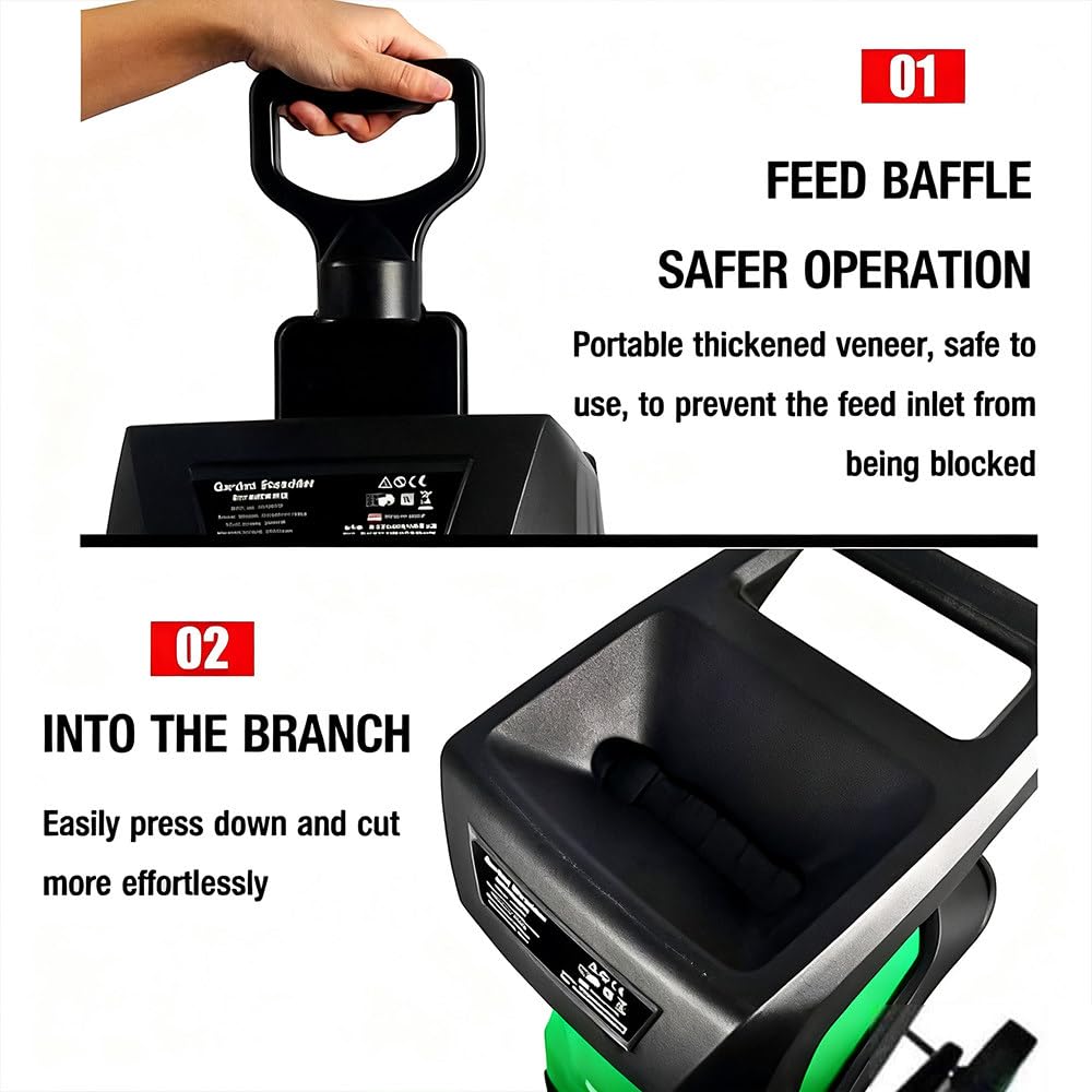 biotrituratore elettrica, incl. Sacco Raccolta 50 l,Pala Alimentazione e Sacco Raccolta,Ruote mobili per Un Facile Trasporto,velocità a Vuoto: 4500 Giri/min, Diametro di Taglio Massimo 39 mm