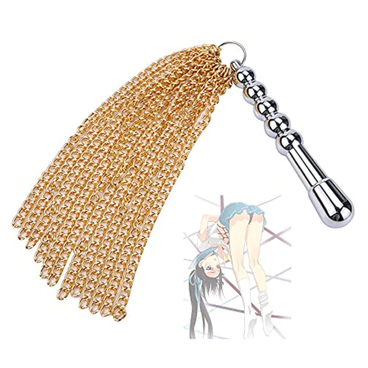 Látigo de Cadena de Hierro 2 en 1, látigo de Borla de Metal Multifuncional, Mango de Enchufe de Metal (Dorado)