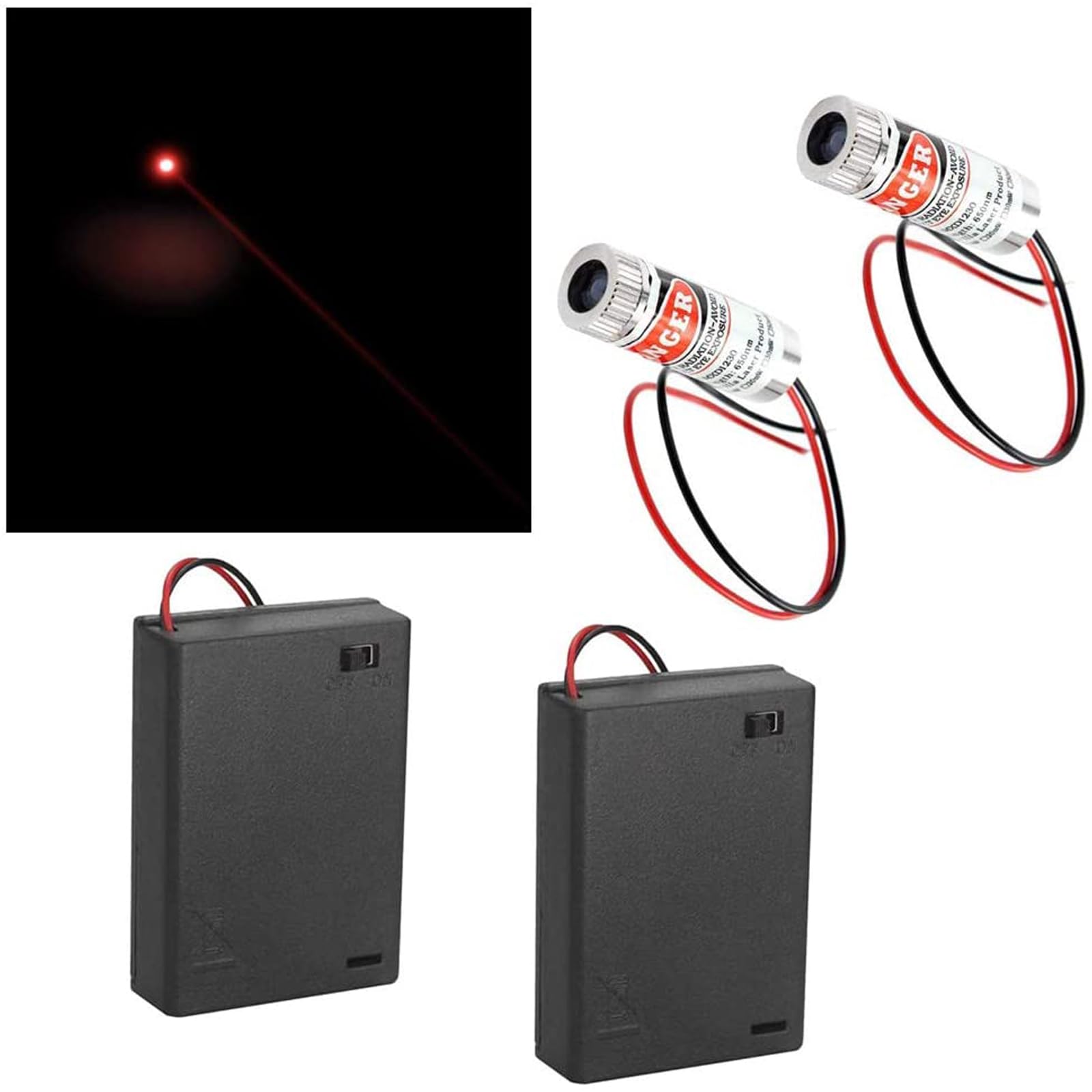 2 Moduli Laser Circolari Rossi 650nm Focalizzabili - Con Portabatterie, Per Fai Da Te E Industria