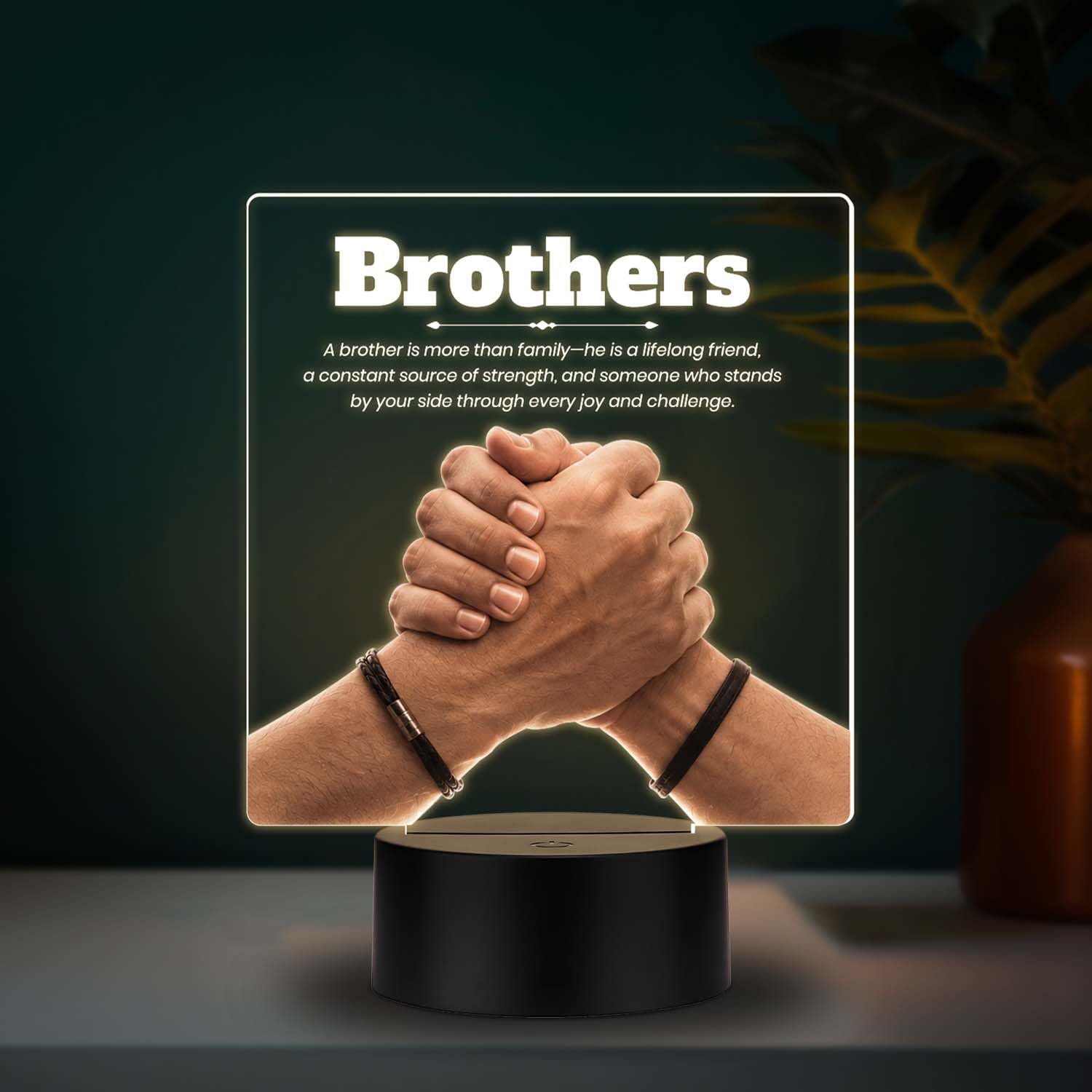 Birthday Gift for Bhai Heart-Touching Quote LED Acrylic Lamp | Rakhi Gift for Bhai, Bro, Bhaiya, Anna & Brother | Warm White Light (He is a Life Long Friend)-image-15