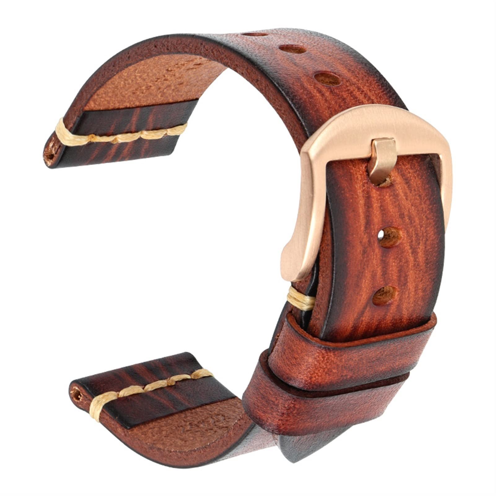 SHANBOYUMaikes Genuine Leather Watchband for Galaxy Watch Strap 20mm 22mm 24mm Watch Band Tissote Timex Omega Wrist Bracelets (20mm,Natural Brown-roes)