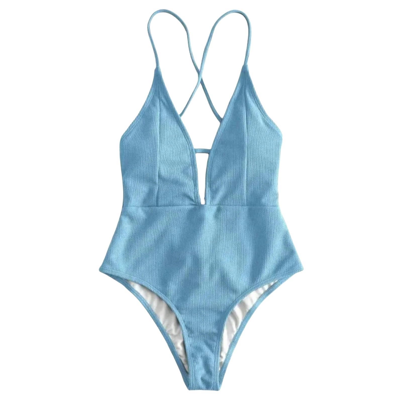 Damskie bikini stroje kąpielowe damskie jednoczęściowy strój kąpielowy z wysokim stanem bez pleców strój kąpielowy na plażę kostium kąpielowy-niebieski-xl