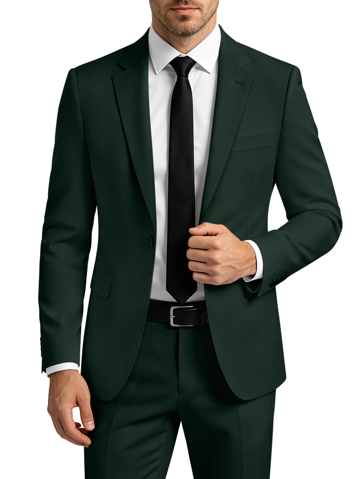 Mens Suit 2 Piece Suits for Men One Button Slim Fit Solid Jacket &amp; Pants Tuxedo Set Business Wedding Party Prom