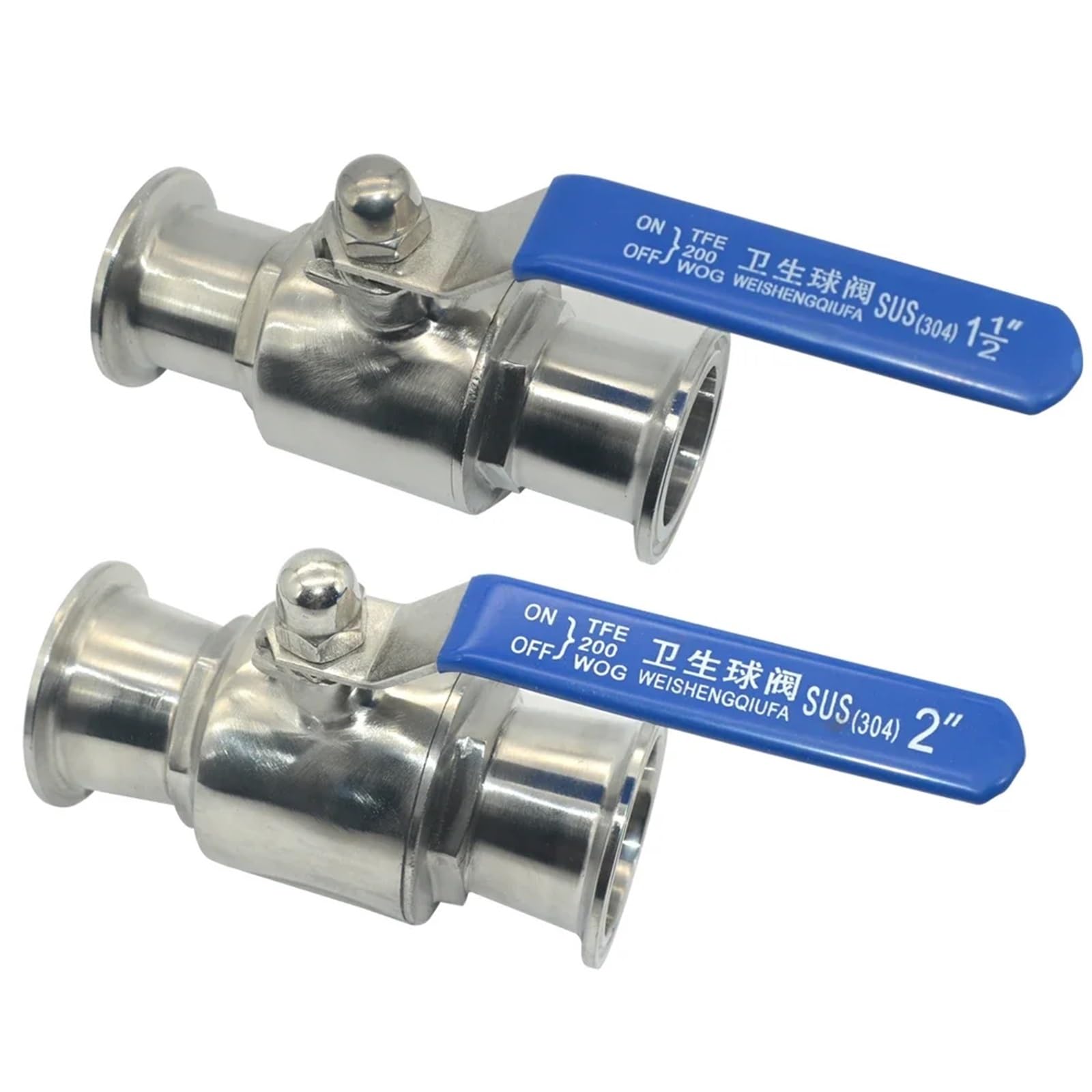 Vanne à boisseau sphérique sanitaire inox 304 triple collier de serrage 50,5 mm type virole 1"
