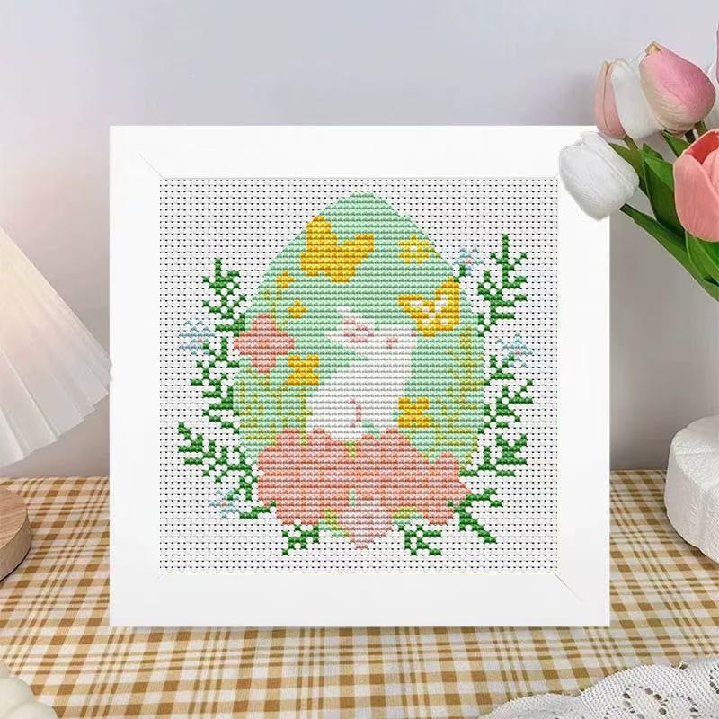 Image of Tiwabb Cross Stitch Kits for Adults Beginners,Easter Egg Cross Stitch Kits with Framed,Embroidery Kit for Beginners,Partial Rabbit 11CT Cross-Stitch Arts and Crafts for Adults 6.7x6.7inch