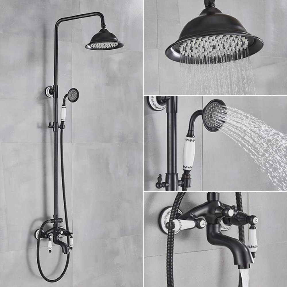 Robinet de douche mitigeur de baignoire noir avec pomme de douche effet pluie 8 pouces et douchette