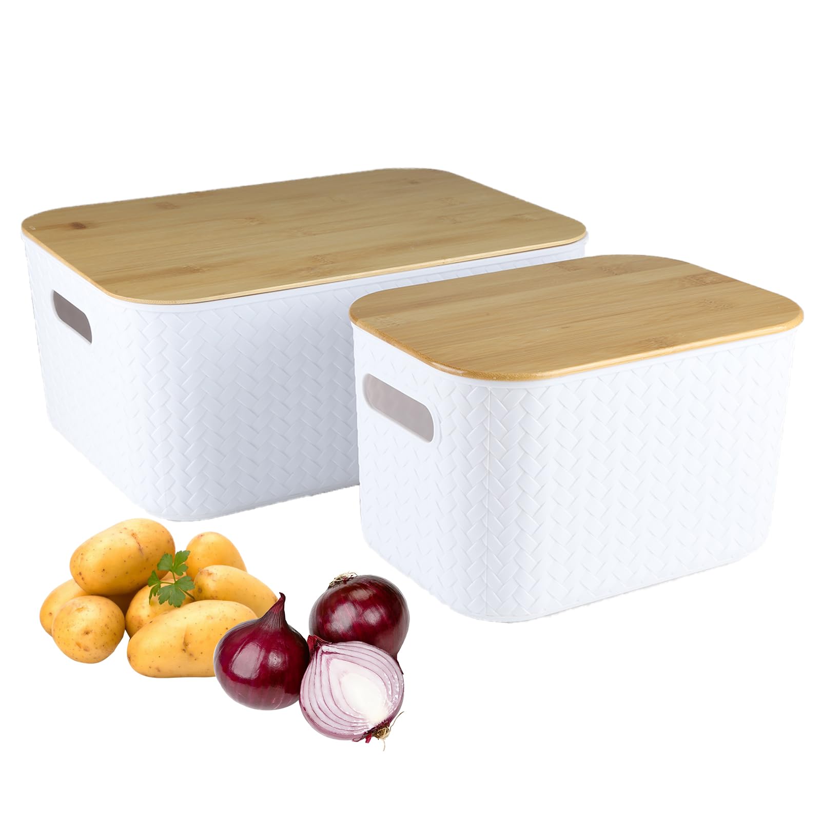Aufbewahrungskorb für Kartoffeln und Zwiebeln, überdachter Rattan-Aufbewahrungskorb, multifunktionaler Organizer für Küche und mehr Gemüseaufbewahrung, Speisekammerkörbe