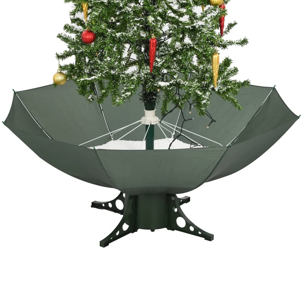 KOIECETA Schneiender Weihnachtsbaum mit Schirmfuß Schneefall Kugeln LED-Lampen Tannenbaum Christbaum Kunstbaum Dekobaum Schnee Grün 170cm