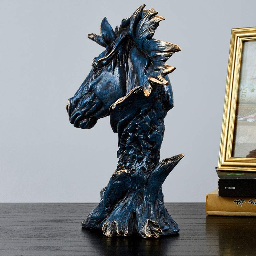 Estatua de Busto de Caballo, Modelo de Escultura de Cabeza de Caballo, Arte de Resina Envejecido Retro, colección de hogar Azul, Regalo de decoración de habitación