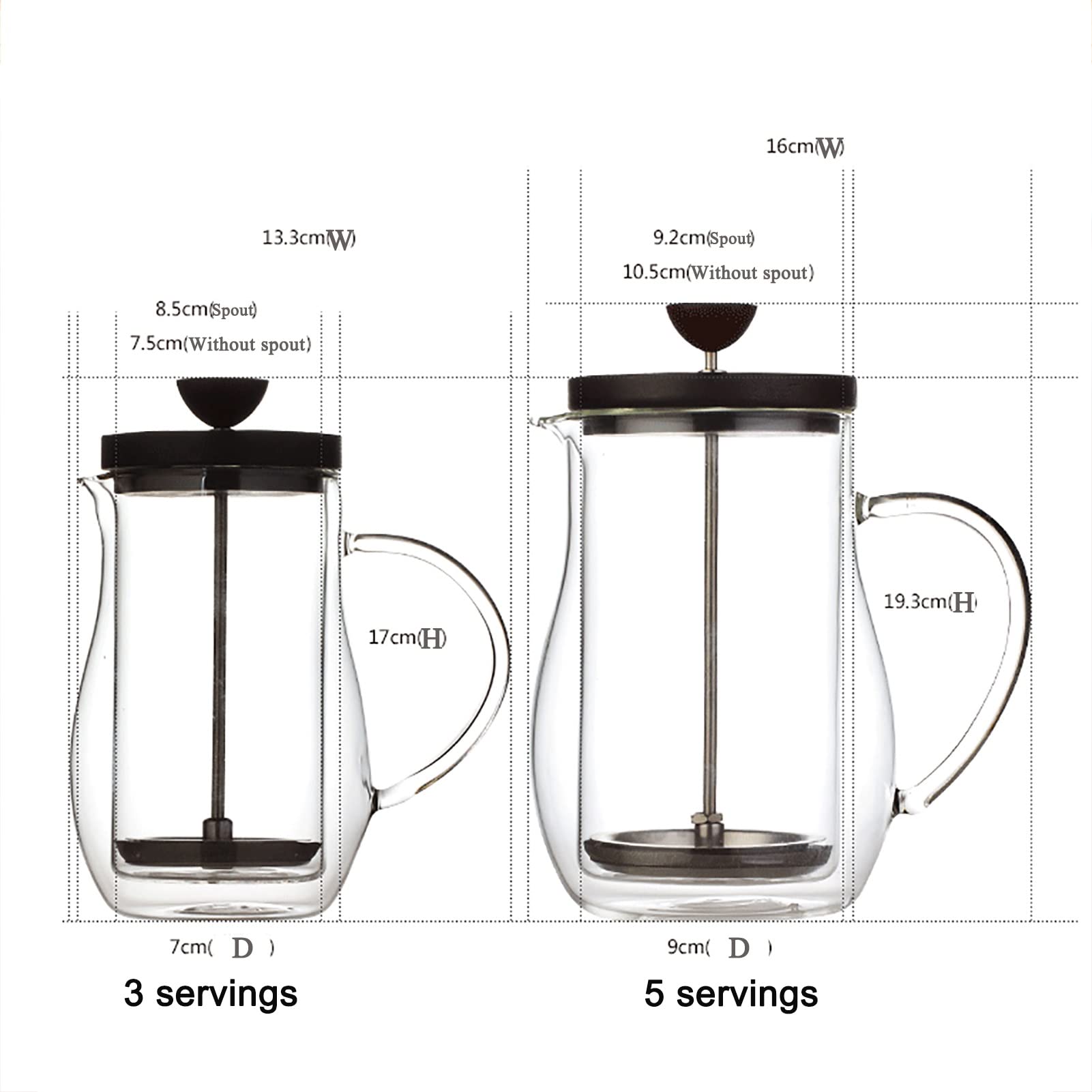 Caffettiere A Pistone In Vetro A Doppio Strato, Caffettiera Francese Per Caffè O Tè, French Press In Acciaio Inossidabile Con Filtro A 3 Stadi, Resistente Al Calore,Portatile, Lavabile In Lavastovigl