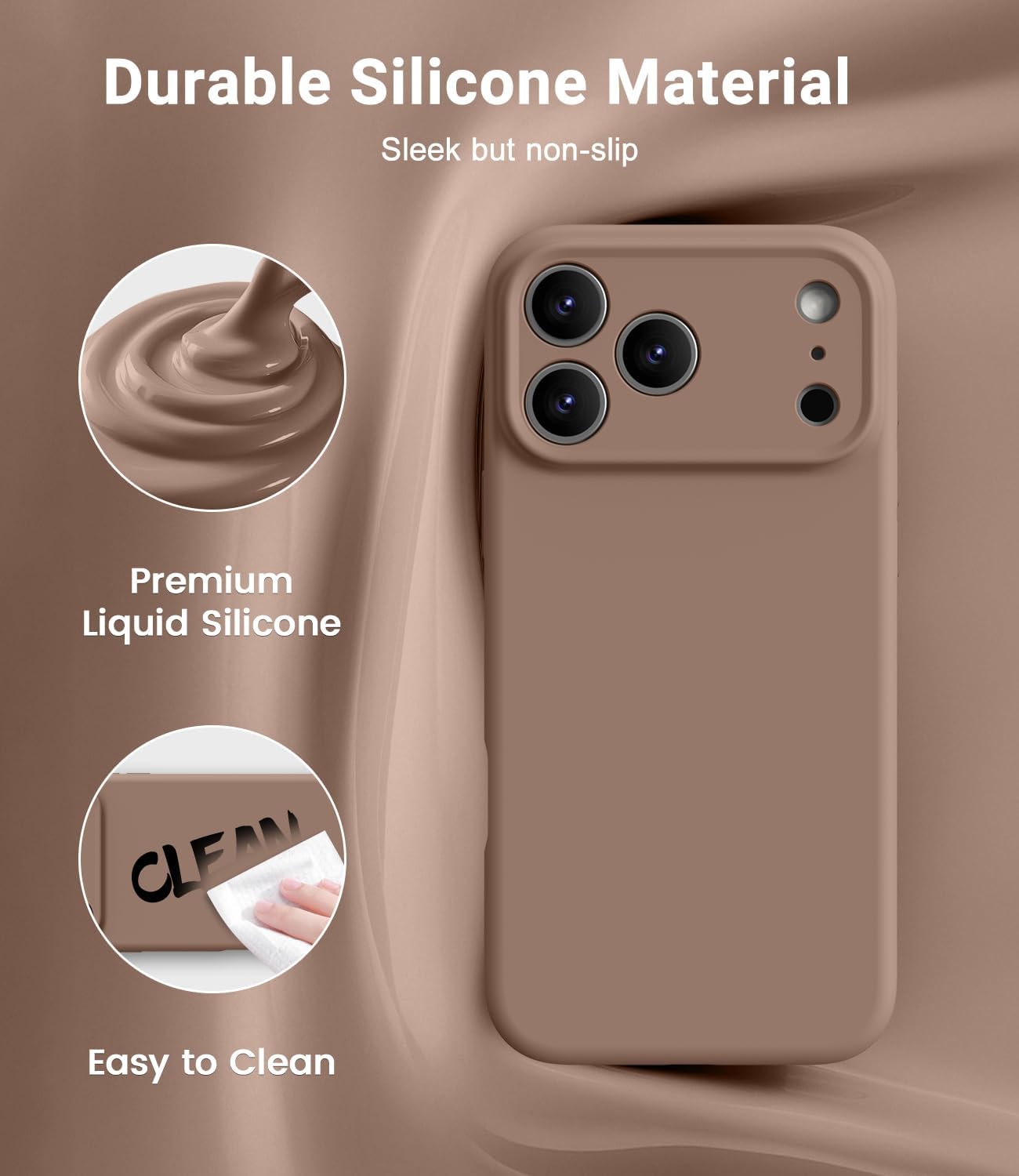 OTOFLY Magnetic for iPhone 17 Pro Case,Compatible with Magsafe,Classic Liquid Silicone Mobile Phone Case,Integrated Camera Control Button,Anti-Scratch Microfiber Lining, Light Brown - Image 3