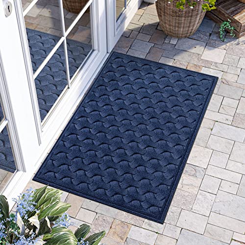 Dexi Rubber Door Mat Outdoor Doormat Heavy Duty Floor Rug, Waterproof Low-Profile Door Mat,17"X29", Navy Blue #TOP7