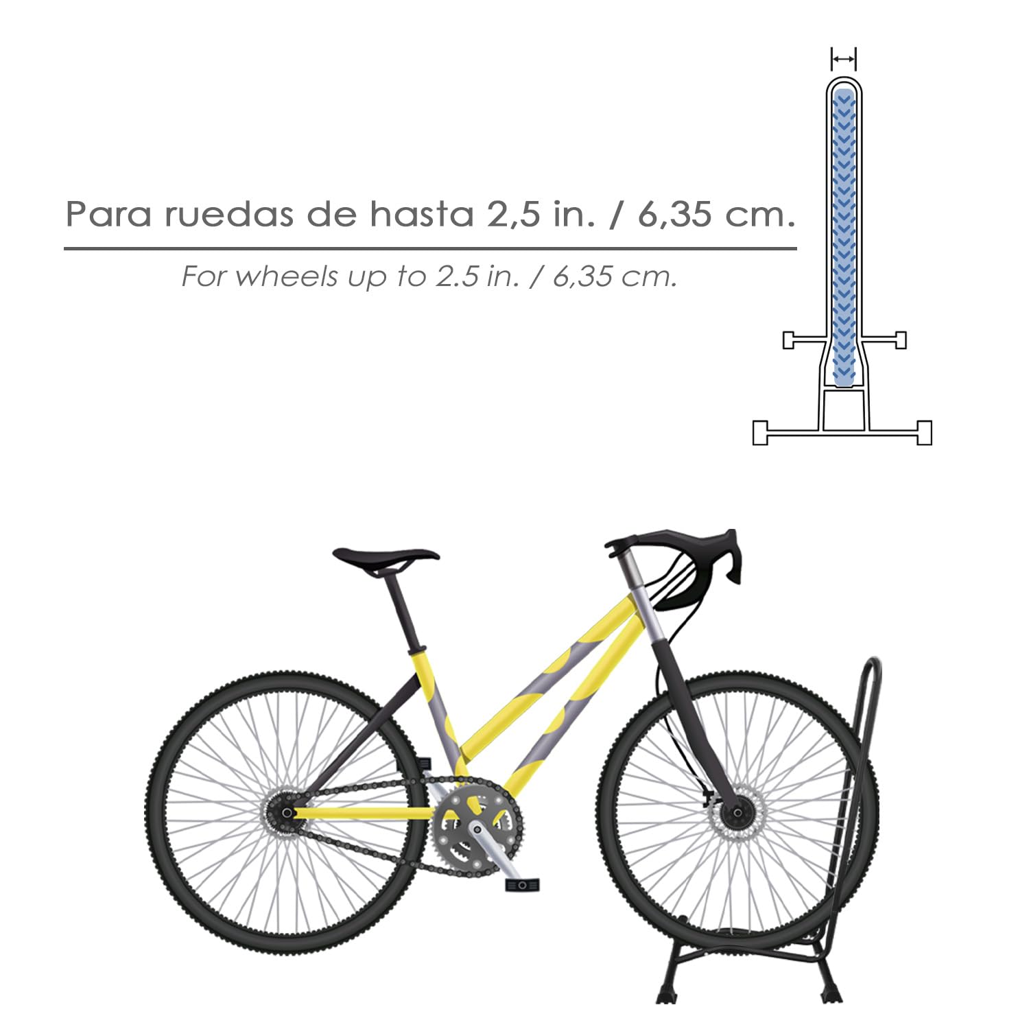 Soporte para bicicletas de suelo, ancho rueda 6,5 cm. tacos antideslizantes, caballete bicicleta, soporte suelo bici