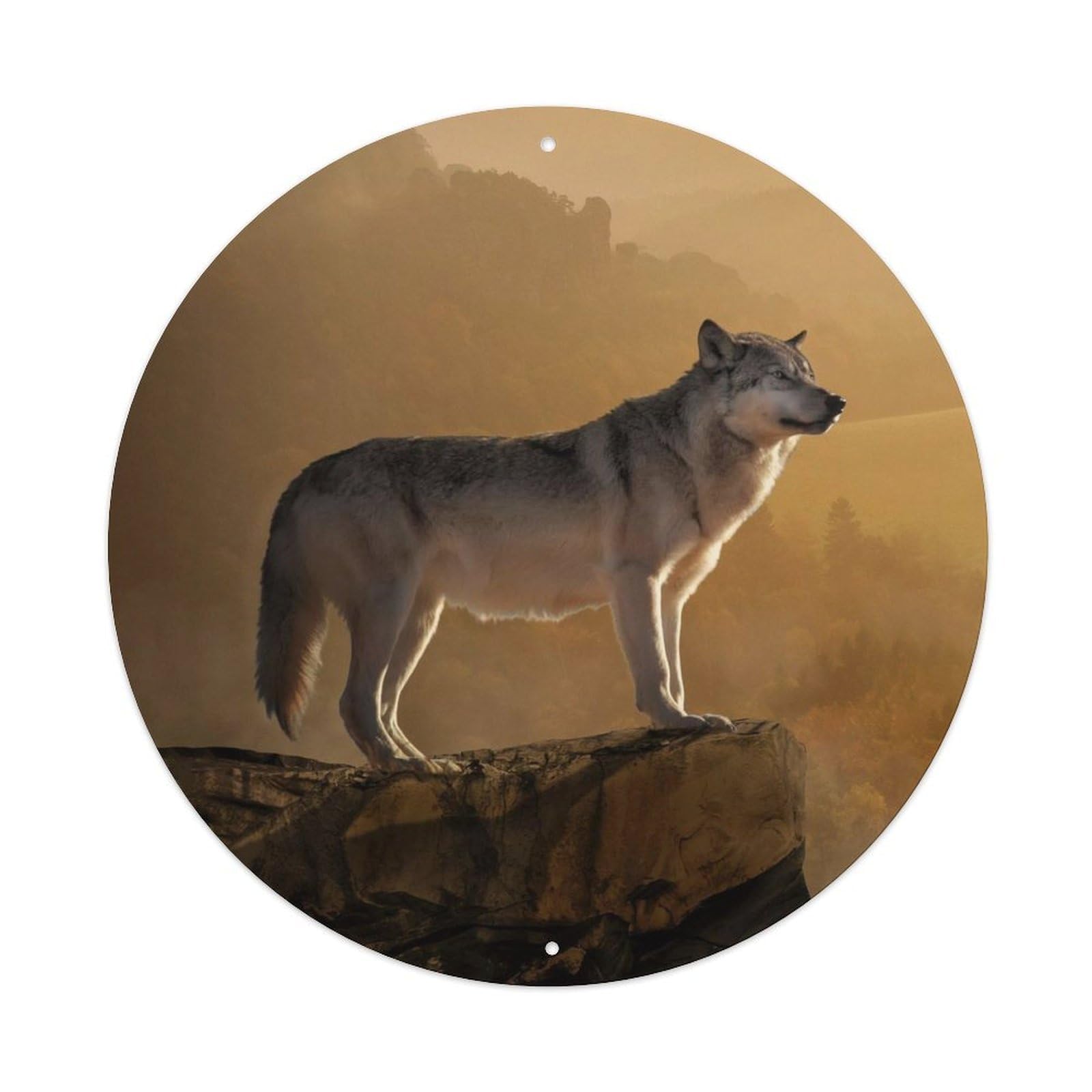 Gray Wolf Cliff Landscape Wildlife Portrait Metal Tin Sign