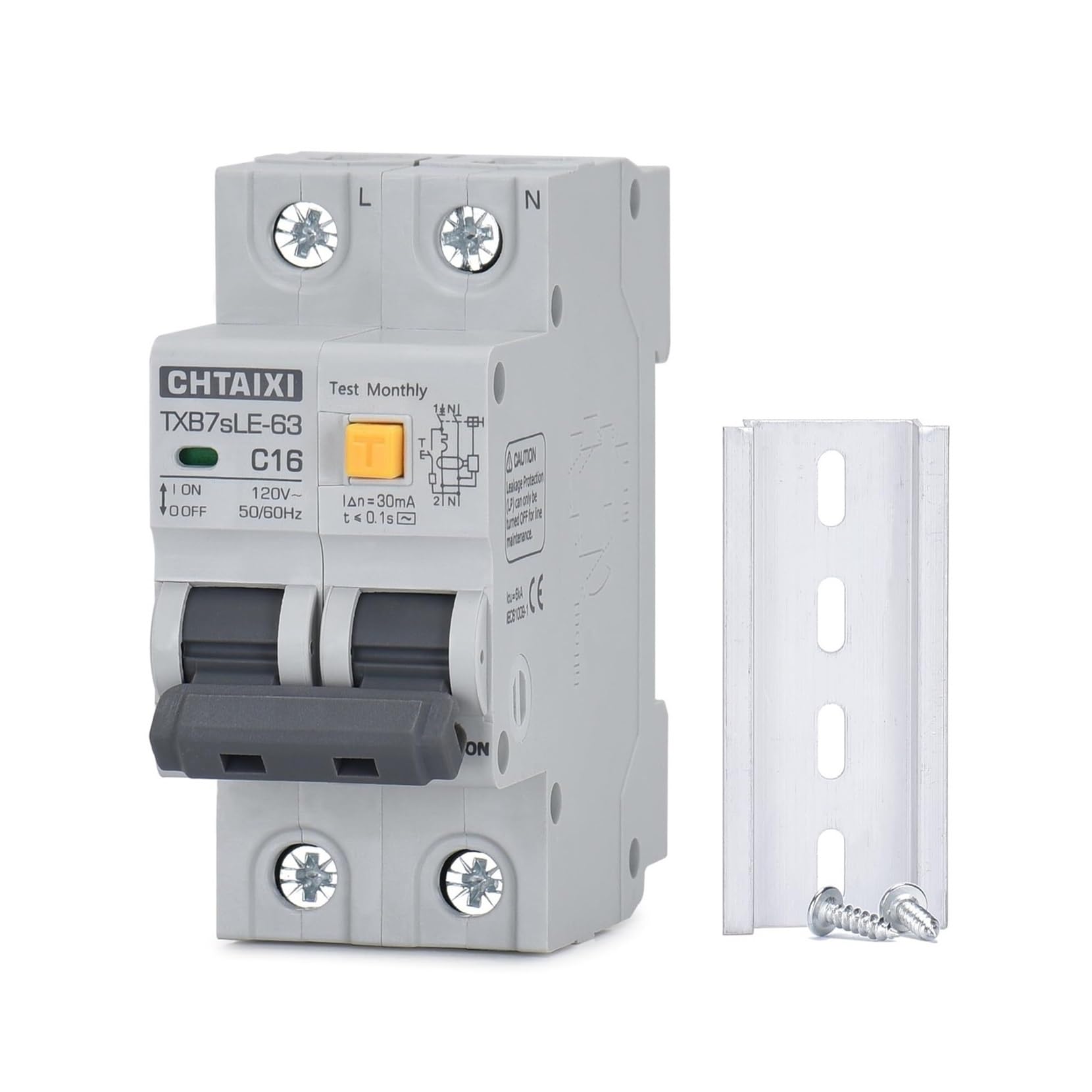 NVSFZGIYG Ground Fault Circuit Breaker 16A 120V AC DIN Rail Mount Thermal-Magnetic Trip Earth-Leakage Protec 1PN RCBO C16(16 Amp)