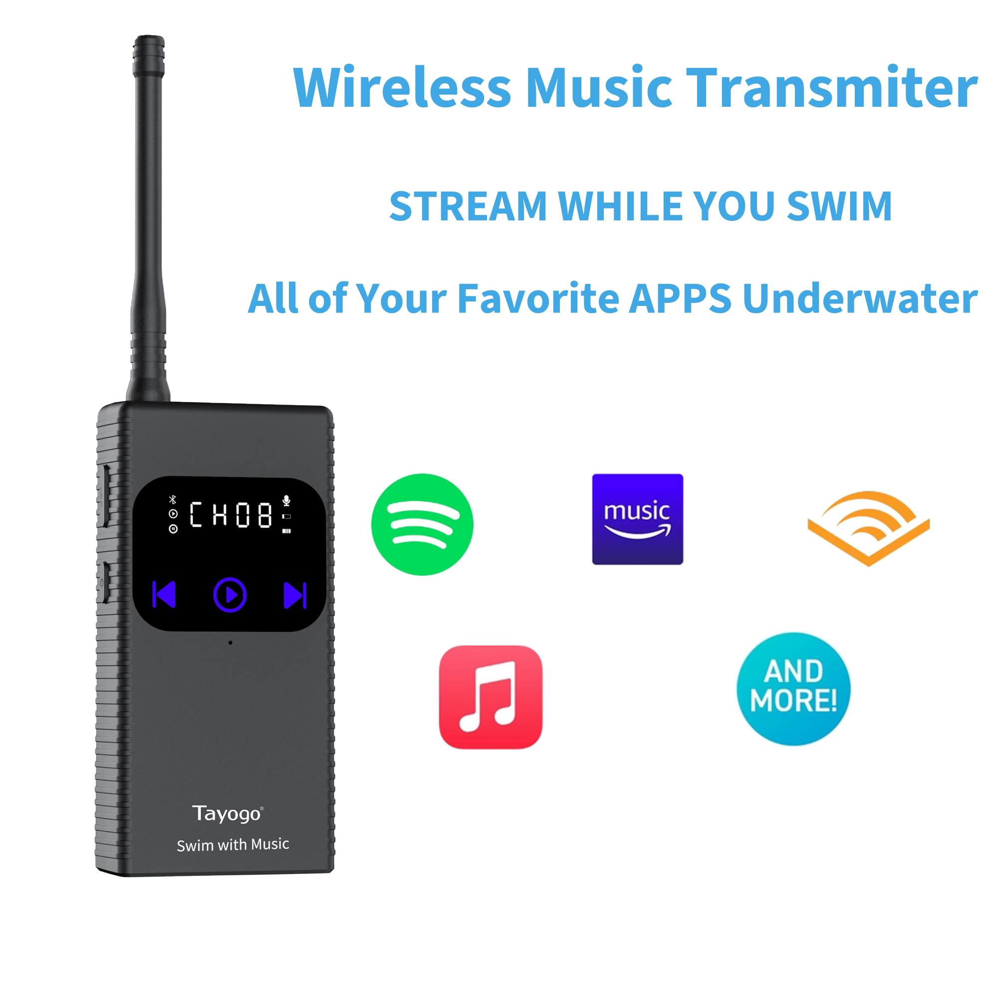 Tayogo Cuffie Subacquee per Piscina – Trasmettitore Wireless, Ideale per Spotify e Audible, Cuffie In-Ear Impermeabili per Nuoto, Lettore MP3 Acquatico, Allenatori e Attività Acquatiche
