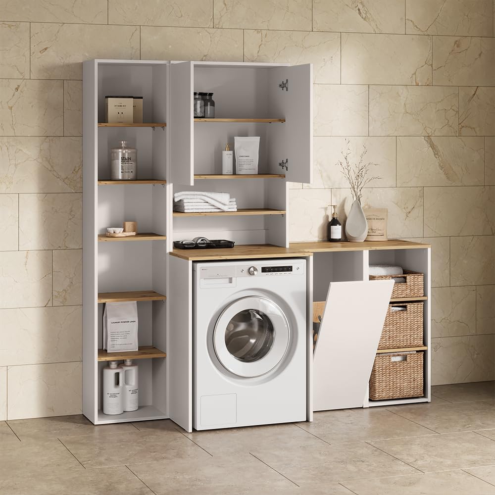Livinity Waschmaschinenschrank Paolina, Weiß/Artisan, 68 x 88.2 cm 2 Teile mit Regal
