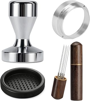Espresso Accessories Kit 51mm Tamper Espresso Tamper Kit, Coffee Tamper Tool Espresso Kit | WDT Tool Espresso, Dosing Funnel, Tamper Mat, Espresso Tools for Espresso Machines and 51mm Portafilters