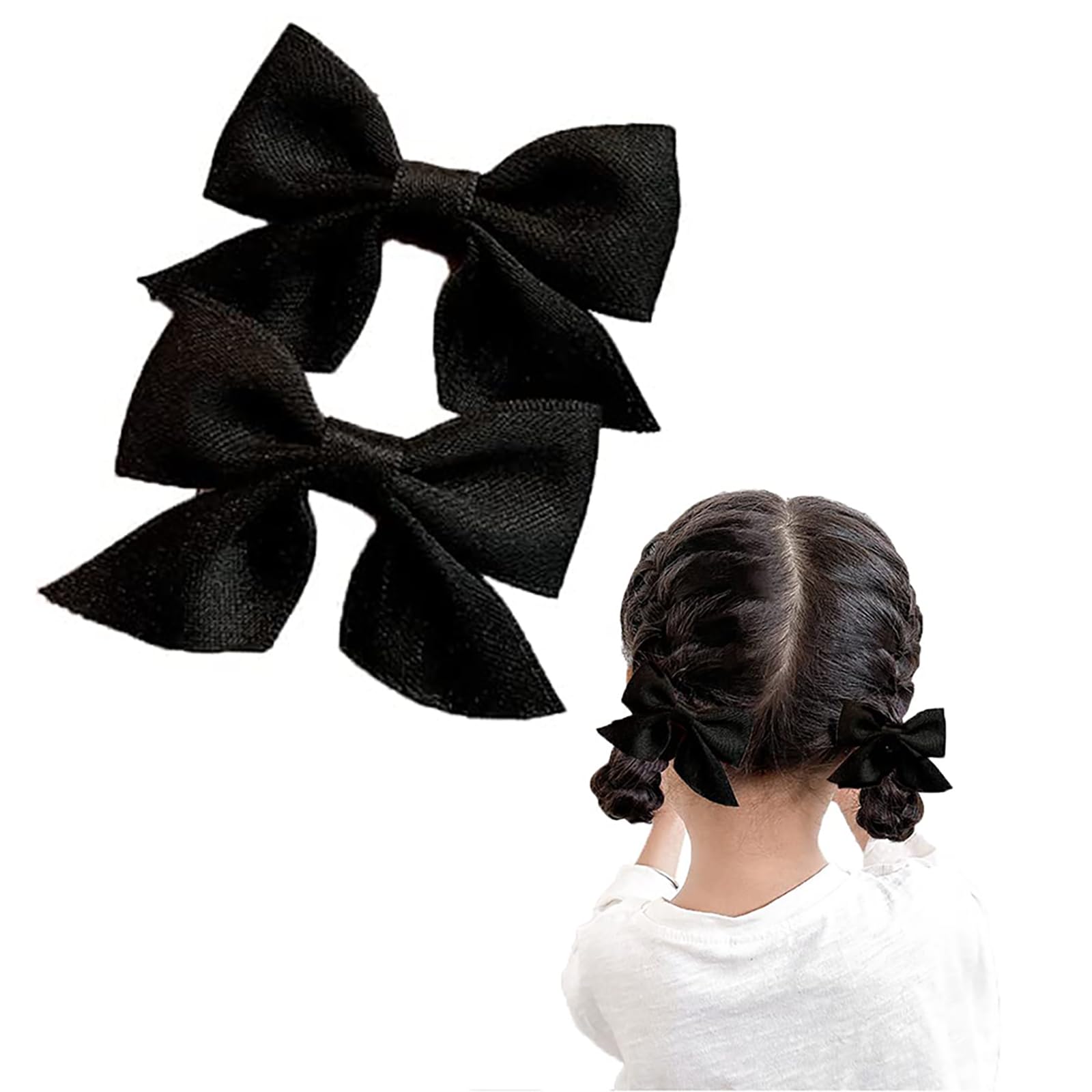 Ryaupy 2 Pcs Pinzas de Pelo con Lazo de Satén, Pinzas para El Pelo con Lazo para Mujer, Lazos de Pelo con Cierre de Clip, Accesorios Para el Pelo de Satén para Niñas (Negro)