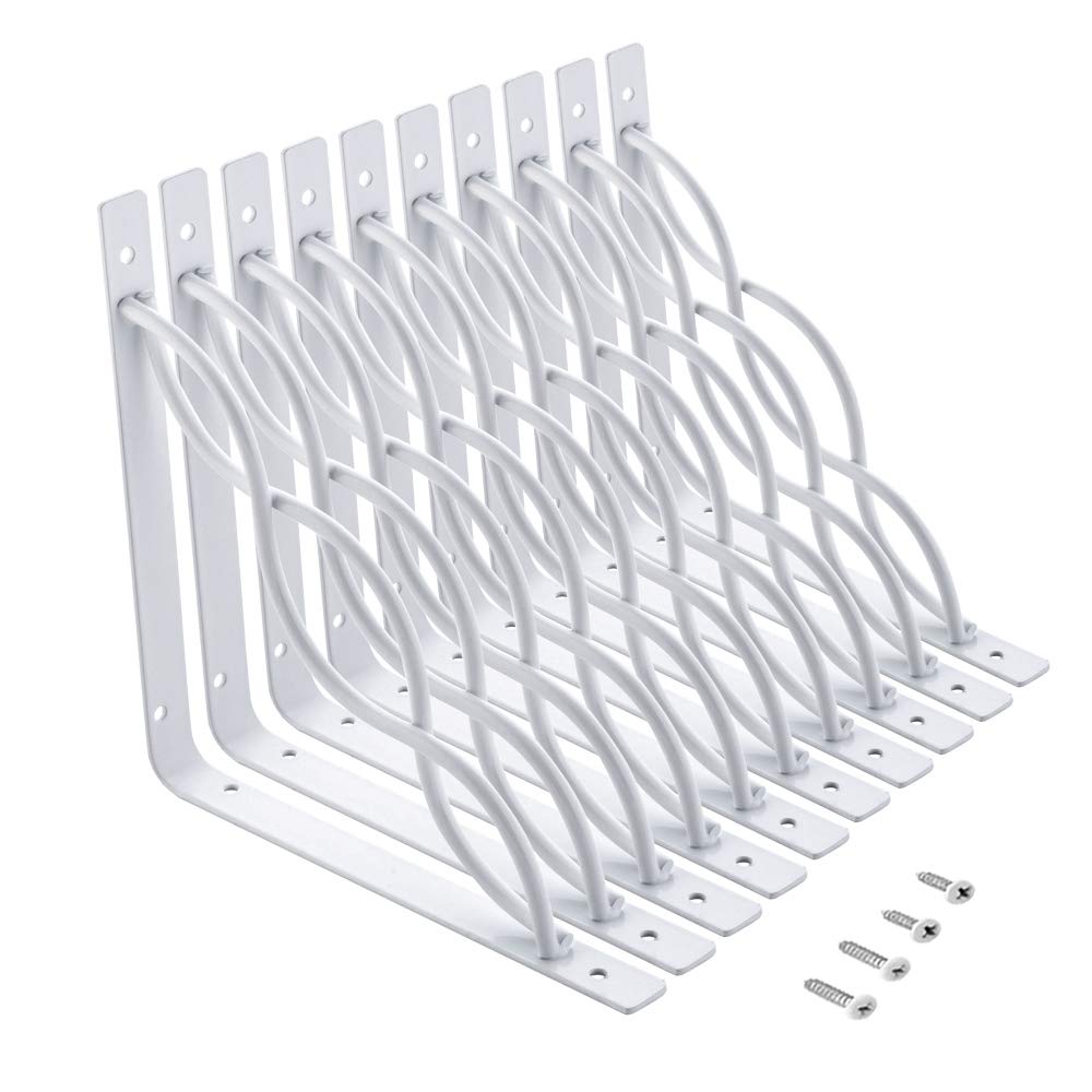 HOME MASTER HARDWARE8 inch Decorative Shelf Brackets Shelf Support Corner Brace Joint Right Angle Floral Bracket White with Screws 10 Pack