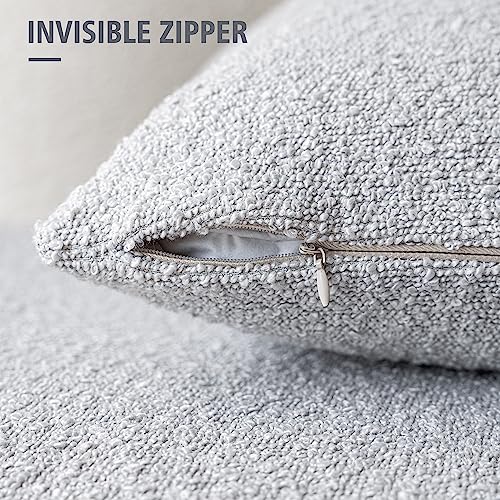 Image of Foindtower Pack of 2 Textured Boucle Throw Pillow Covers Accent Solid Decorative Pillow Cases Cozy Woven Couch Cushion Case for Chair Sofa Bedroom Living Room Home Decor, 18 x 18 Inch,Light Grey
