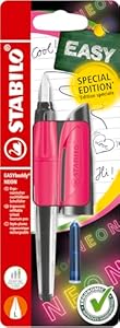 STABILO - Schulfüller mit Linkshänder-Feder L - EASYbuddy NEON in neonpink - blau (löschbar) - inkl. Patrone - Blister