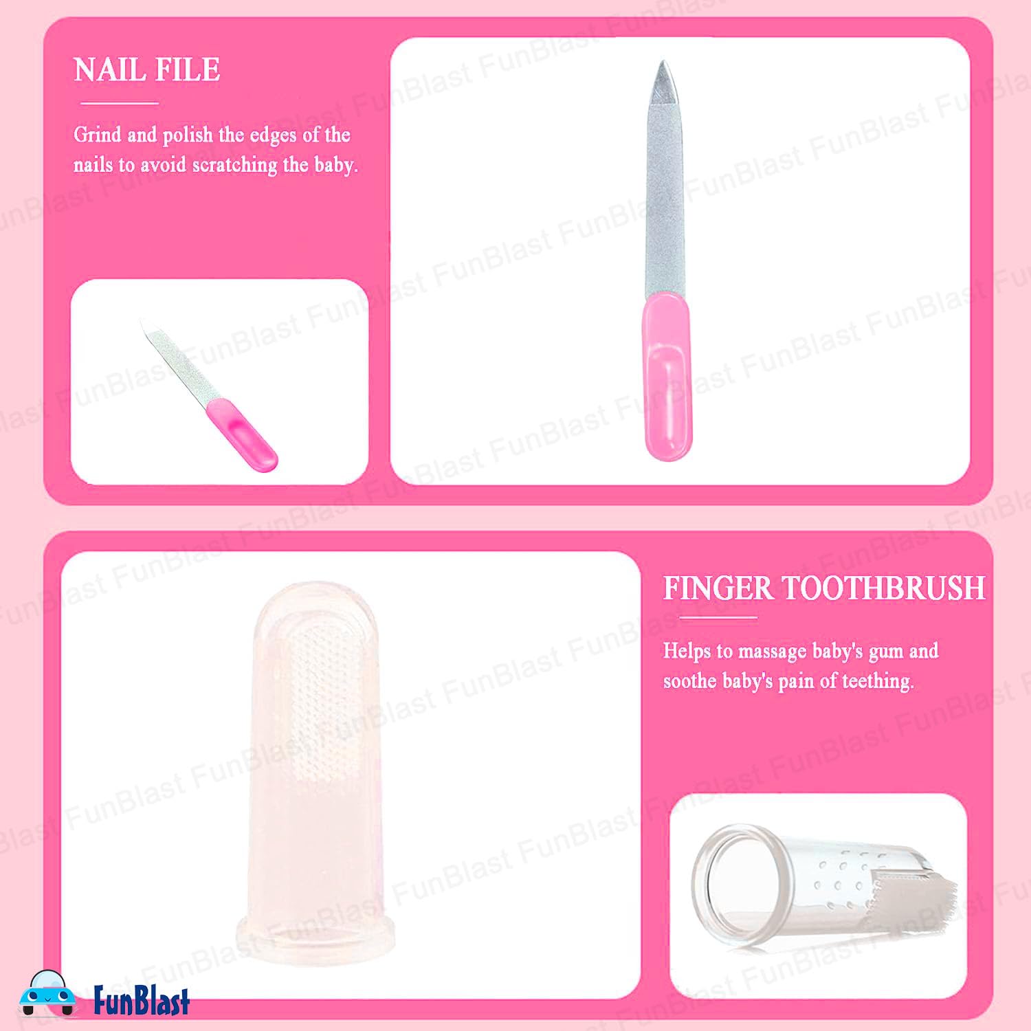 Funblast Baby Grooming Kit - 10 pieces baby toddlers manicure grooming kit with nail, hair, year grooming tools, healthcare accessories Kit New Born Baby & Toddlers (Pink -B) for Kit Funblast Baby Grooming Kit - 10 pieces baby toddlers manicure grooming kit with nail, hair, year grooming tools, healthcare accessories Kit New Born Baby & Toddlers (Pink -B) for Kit