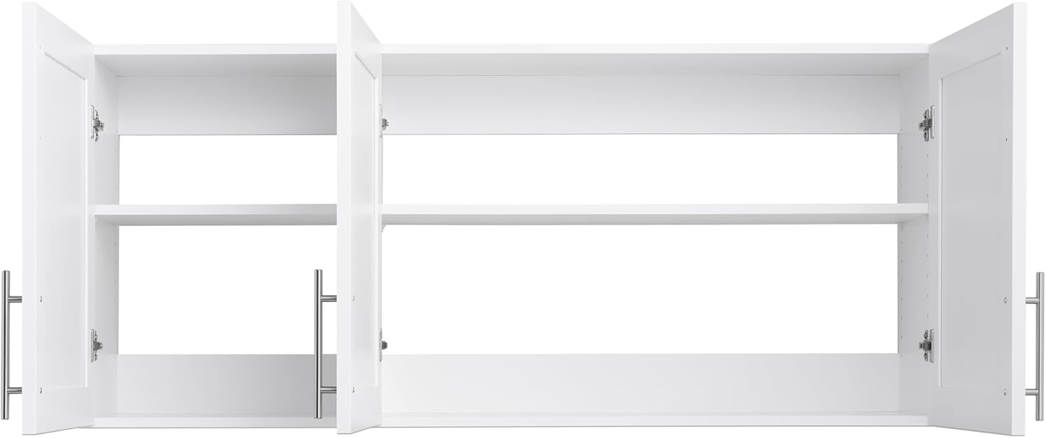 Interior view of the cabinet with all three doors open, showing the adjustable shelves.