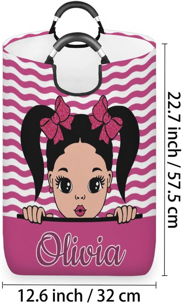 Personalized Laundry Basket with Handles, Custom Laundry Hamper with Name for Bathroom, Dirty Clothes Storage Basket Gifts for Men Women Boys Girls - Princess Girl