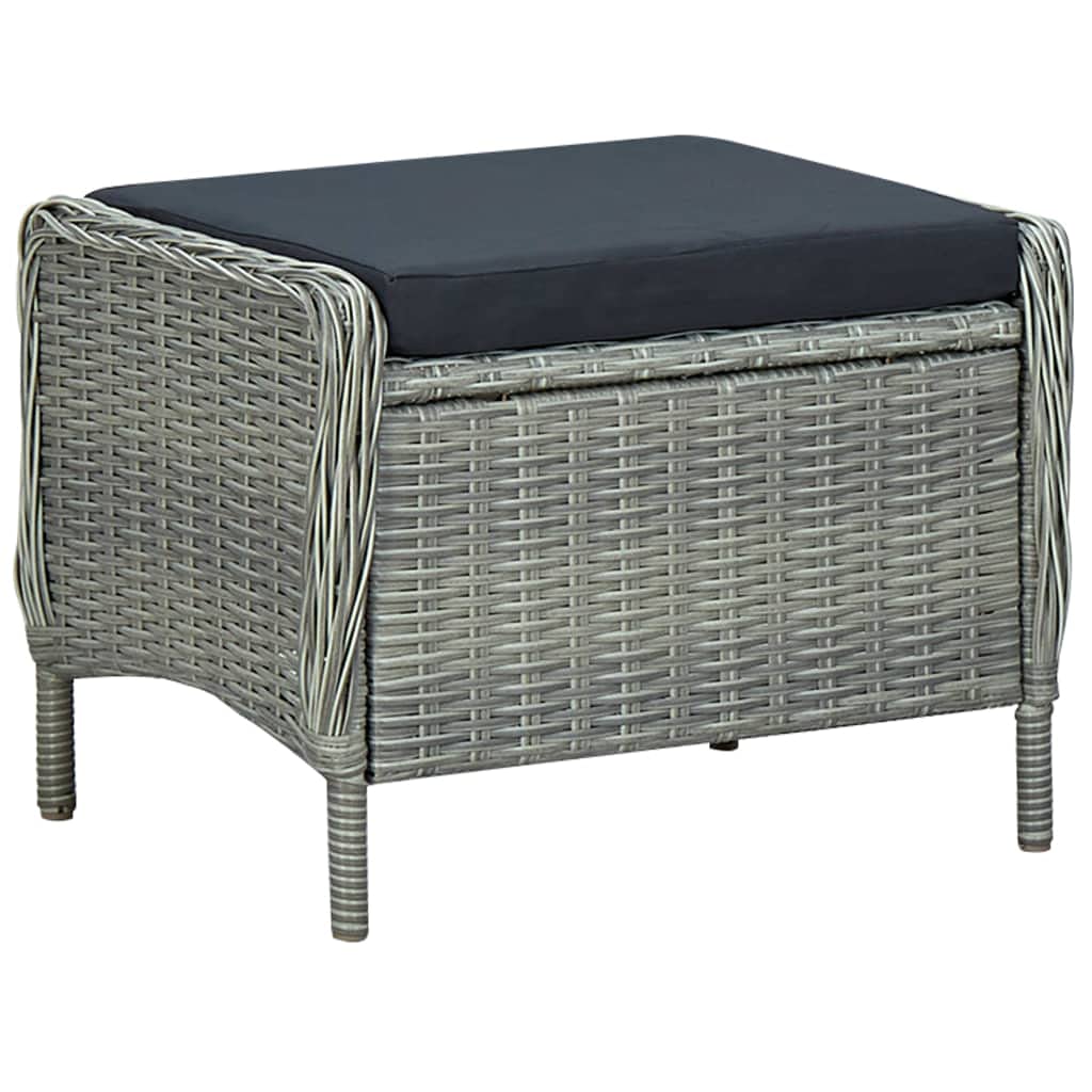 vidaXL Sillón Reclinable de Jardín con Reposapiés Silla Asiento Patio Terraza Balcón Reposabrazos Grueso Alcochado Cómoda Suave Ratán PE Gris Claro