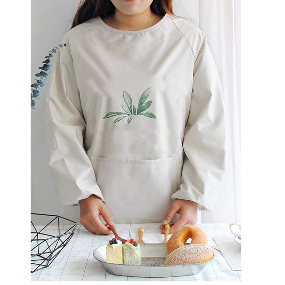 Grembiule alla moda semplice con fiori, per casa, genitori, manica impermeabile, traspirante, grembiule da lavoro per adulti (bianco)