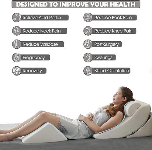 Miniatura 3 de Ganaver Juego de 4 almohadas ortopédicas de cuña para cama poscirugía relajante para la espalda, ajustable, cojín de soporte de cabeza triangular,