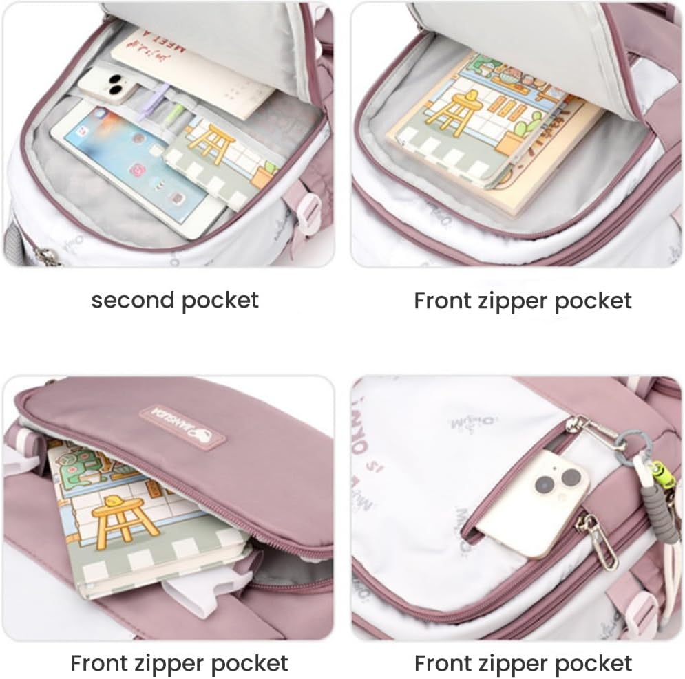 FUNSEED Backpack for Women Men, Large Capacity Cute Lightweight Oxford Cloth Shoulder Bag for Travel (Red)