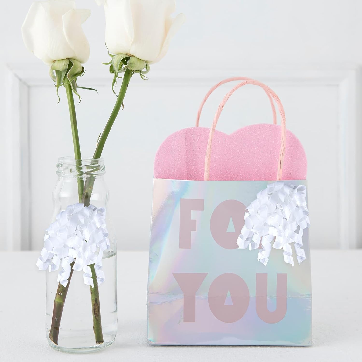 YKW Pure White Curly Gift Bows for Wrapping - 6 Pack Large 4" Self Adhesive Grosgrain Ribbon Bows for Wedding, Bridal Shower, Winter Holiday & Elegant Gift Decorations - Image 7