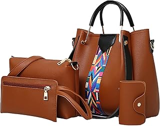 4 bolsas de hombro con estampado de color sólido para mujer, paquete de tarjetas, mochila marrón