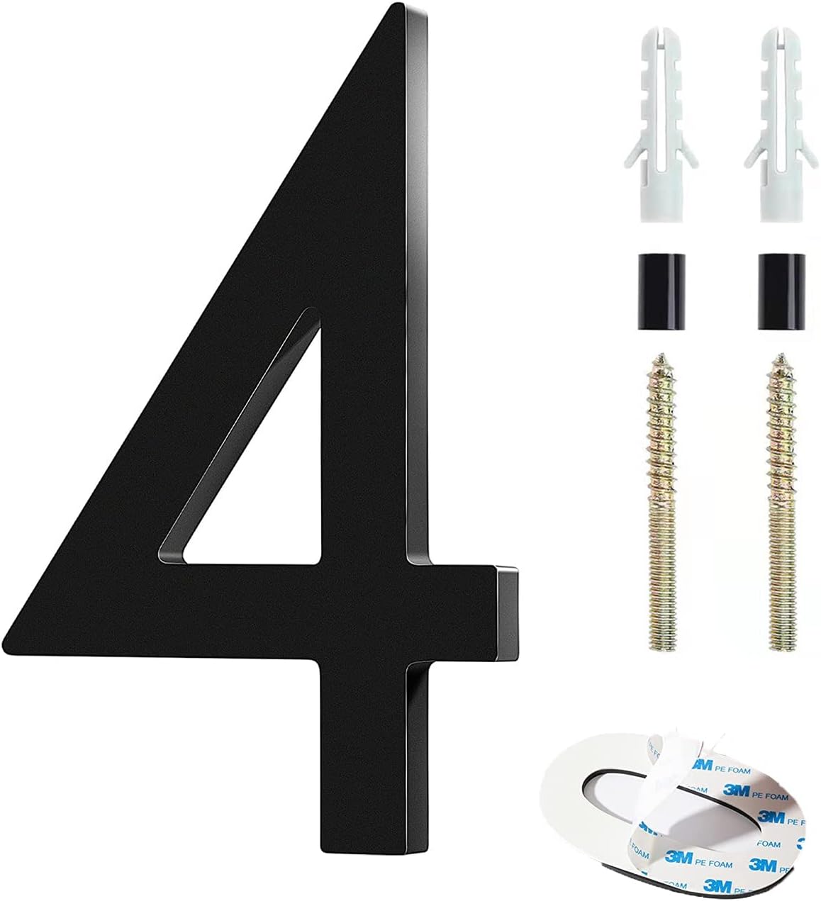 Floating House Number, 5 Inch Modern House Numbers with 3M Double-Sided Sticker, Black Zinc Alloy Outdoor Address Sign for Yard Street and Mailbox