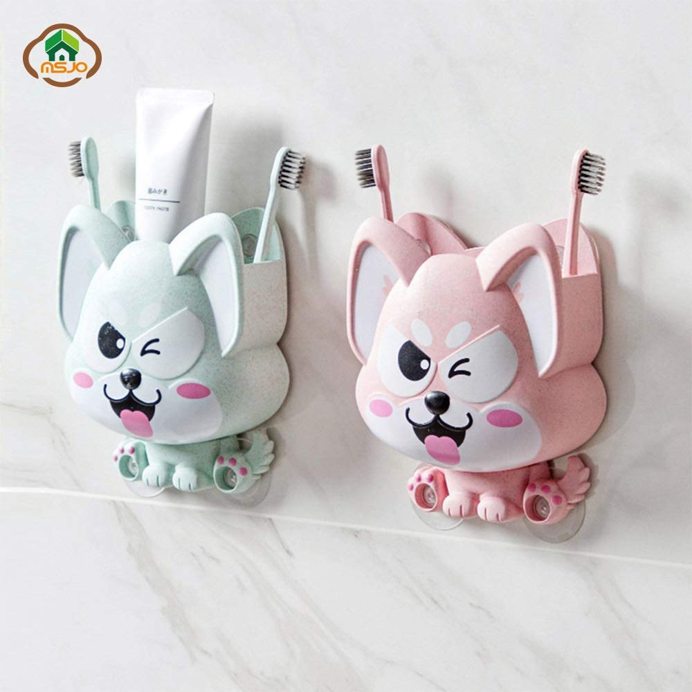 Spazzolino insieme del supporto 2Pcs spazzolino a parete spazzolino supporto di plastica sveglio bagno dentifricio (Color : Holder Set pink)