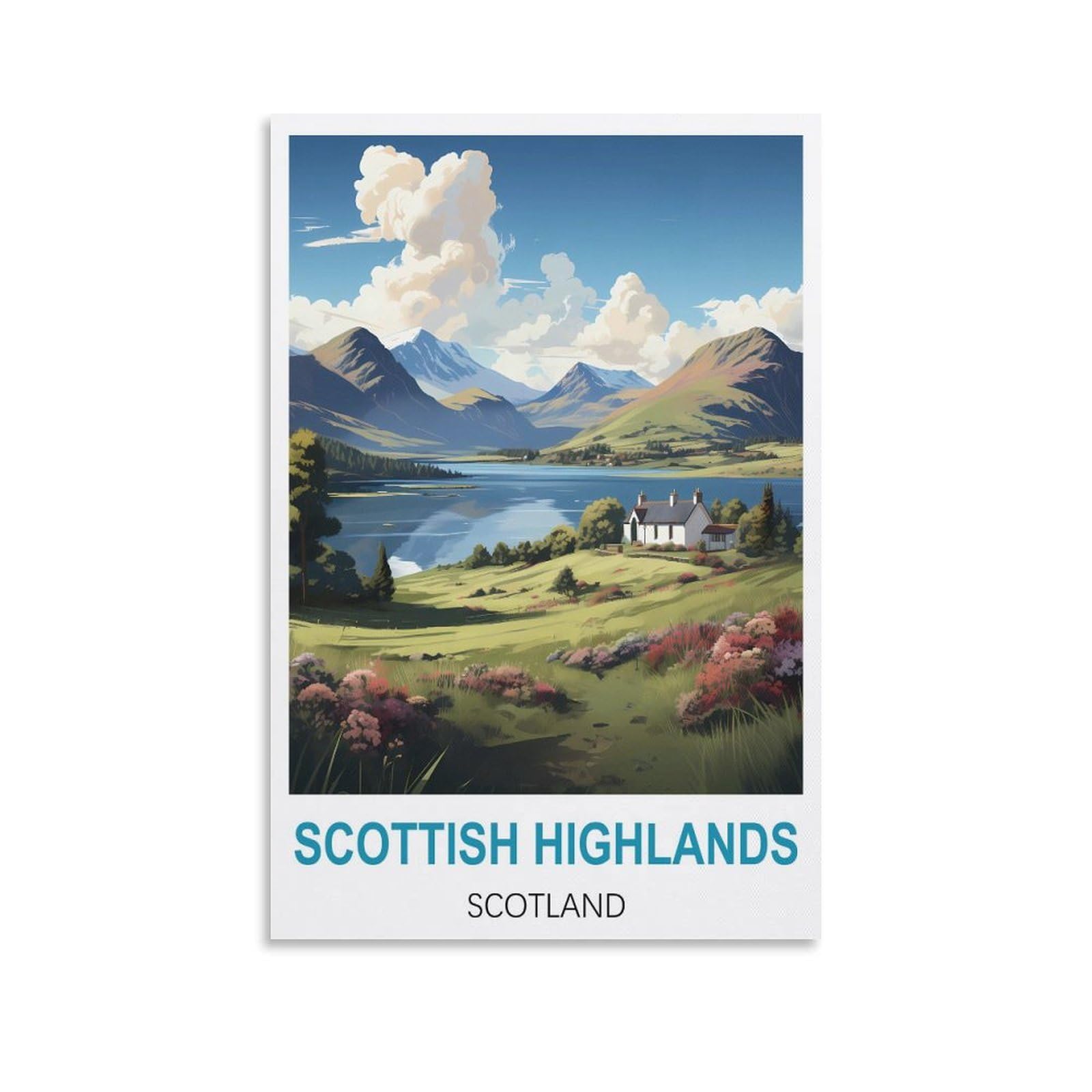 NHGEQAA Scottish Highlands Scotland Vintage Travel Posters 12x18inch(30x45cm) Canvas Wall Art Print Picture