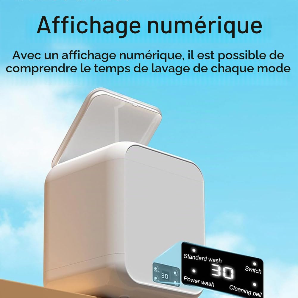 Mini Lave Linge Portable, Mini Machine à Laver avec Tuyau de Vidange 12 L Lavage Double Mode Affichage de L'heure Lumière Bleue pour sous-vêtements et Chaussettes White
