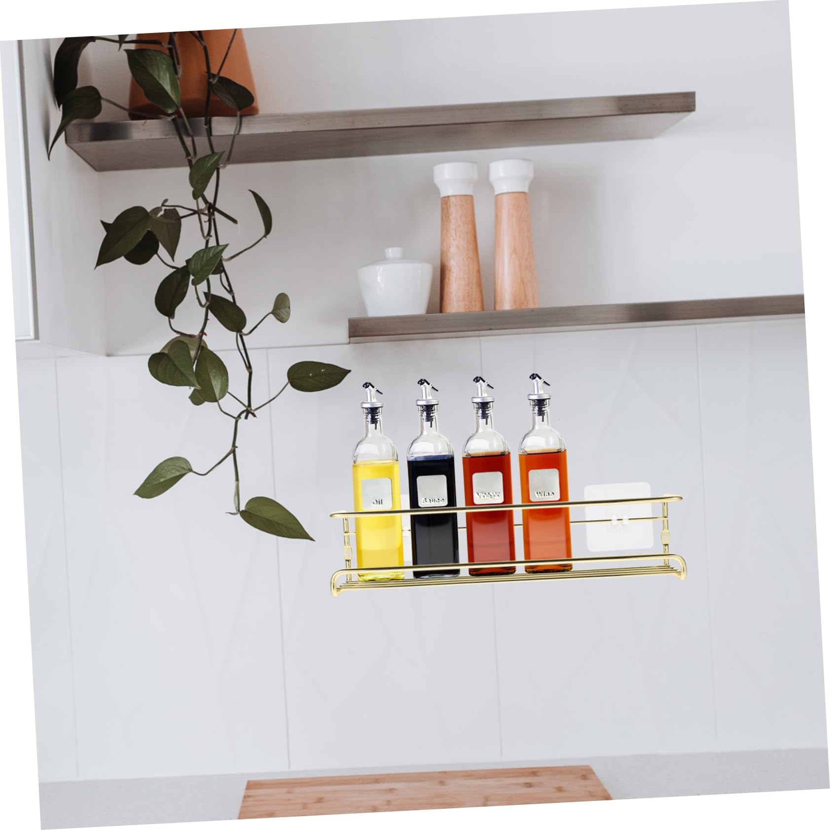 Estante Para Especias De Cocina De Metal Dorado, Organizador De Especieros De Pared, Resistente y Reutilizable, Práctico Para Hogar y Restaurante, Almacenamiento Compacto y Ahorro De Espacio